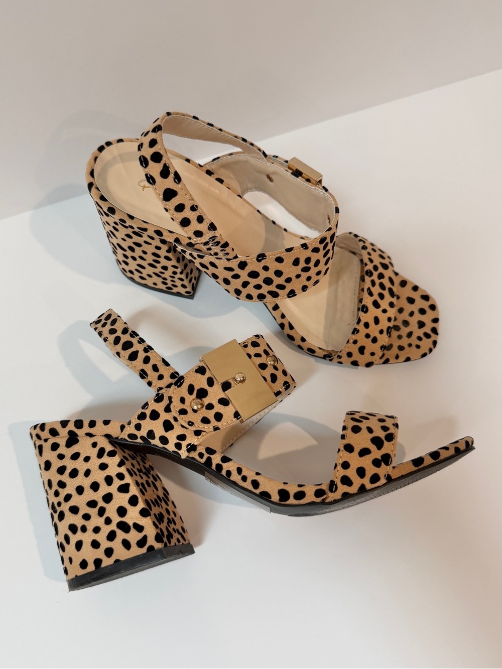 Tan & Black Leopard Print Suede Block Heels - Picture 5 of 16